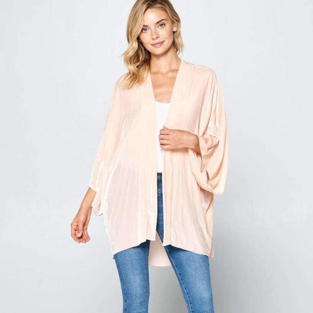 Renee C. Blush Velvet Kimono Cardigan